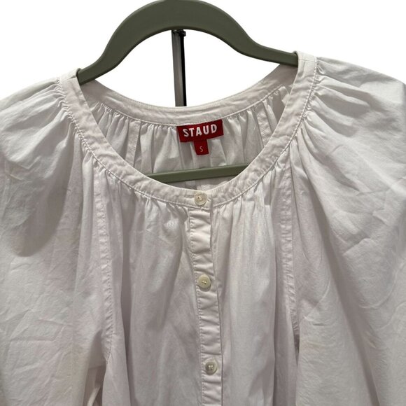 Staud White Button-Down Drawstring Waist Mini Dress With Wide Sleeves Size S - Picture 4 of 8